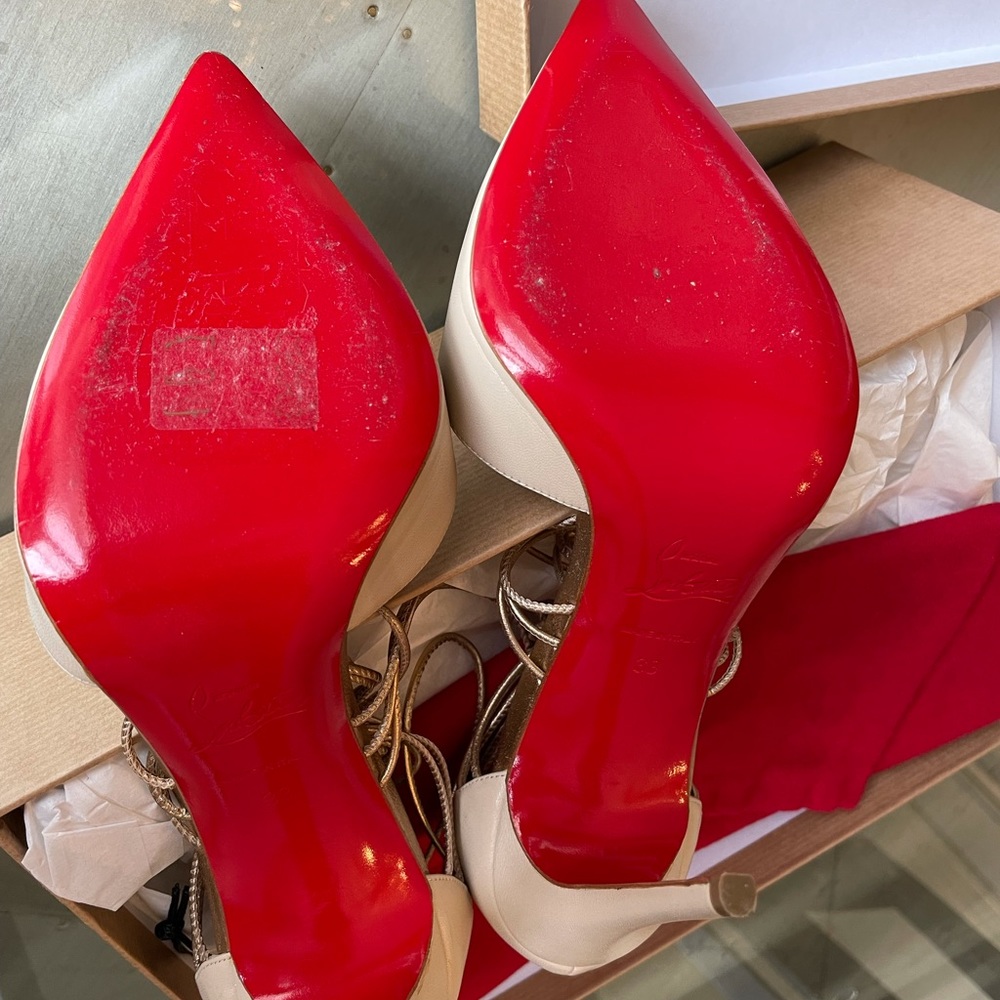 Christian louboutin confusa stiletto 100mm beige gold strappy pump sz 38 - Picture 10 of 11